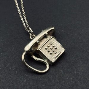 Vintage Sterling Silver Shube Dakota Phone Charm Necklace Minimalist Jewelry
